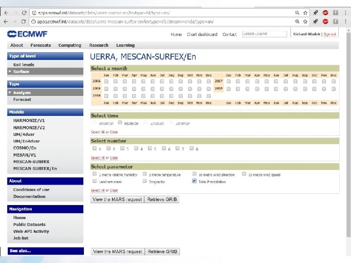 MARS access to UERRA data Public access via dedicated UERRA web data portal Ø