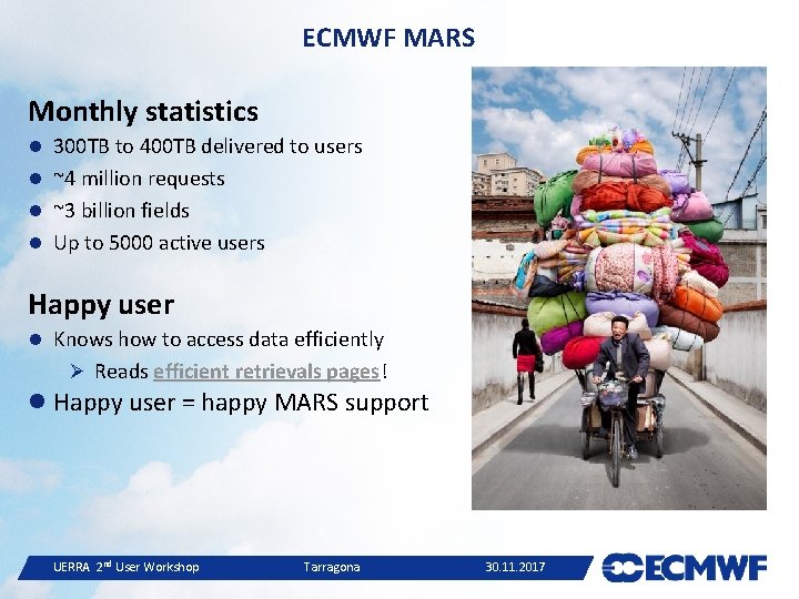 ECMWF MARS Monthly statistics 300 TB to 400 TB delivered to users ~4 million