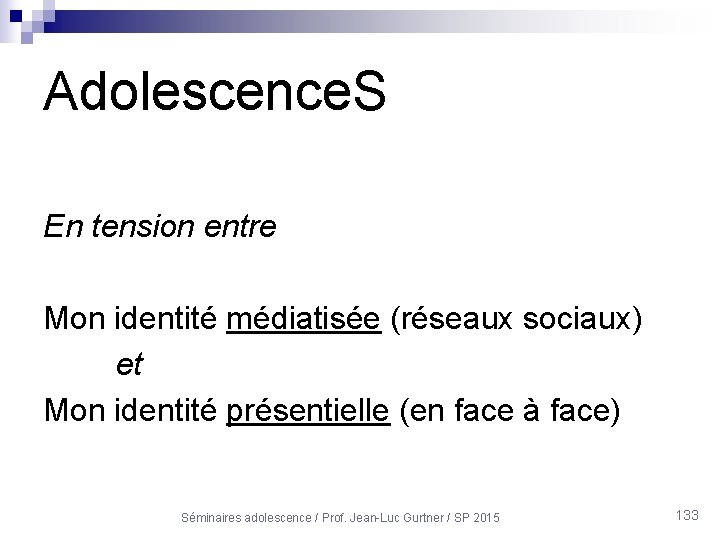 Adolescence. S En tension entre Mon identité médiatisée (réseaux sociaux) et Mon identité présentielle