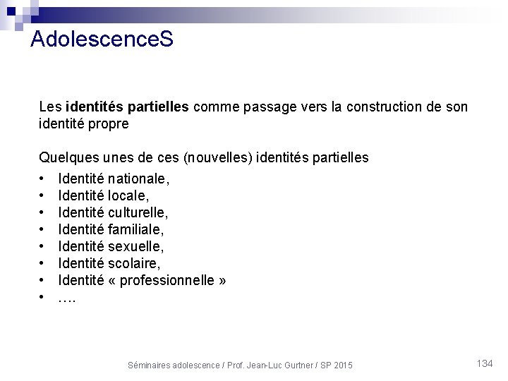 Adolescence. S Les identités partielles comme passage vers la construction de son identité propre