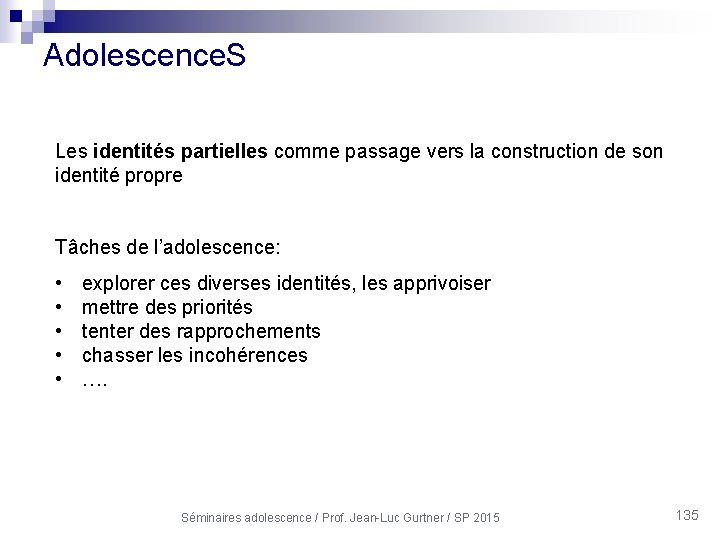 Adolescence. S Les identités partielles comme passage vers la construction de son identité propre