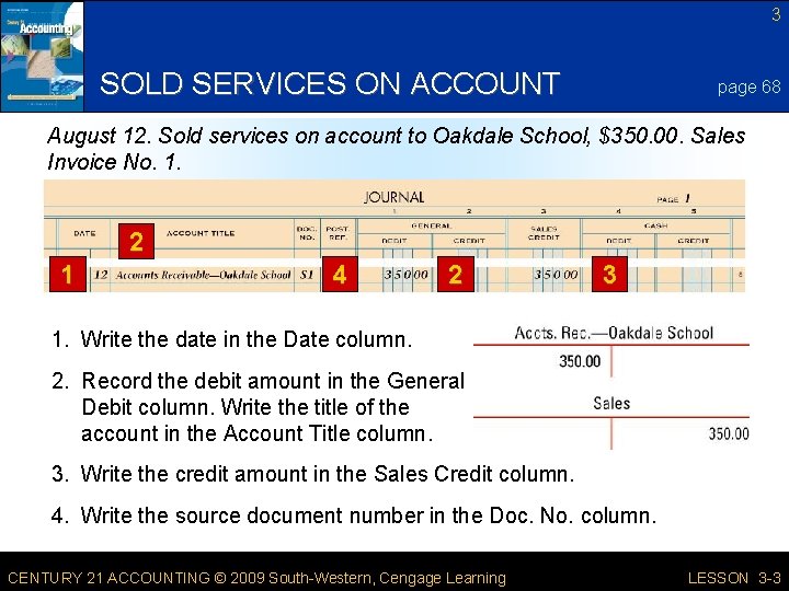 3 SOLD SERVICES ON ACCOUNT page 68 August 12. Sold services on account to