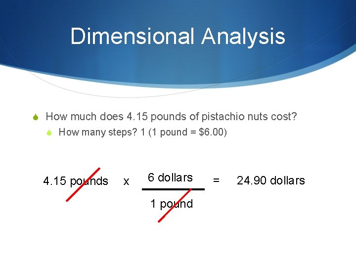 Dimensional Analysis S How much does 4. 15 pounds of pistachio nuts cost? S