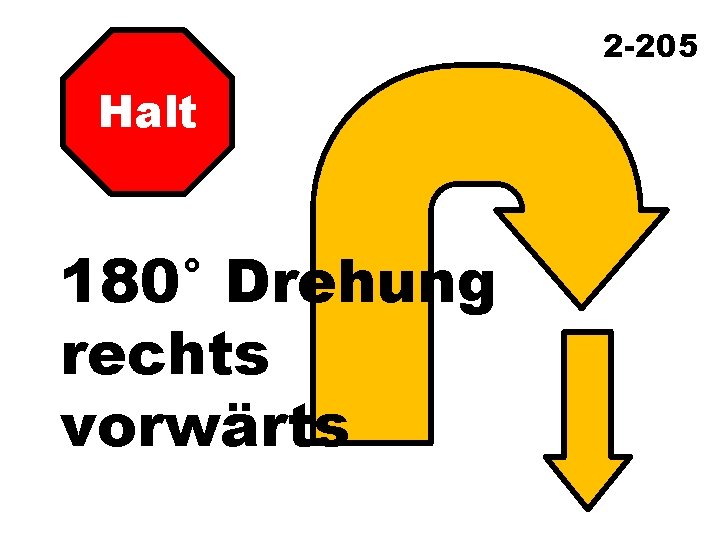 2 -205 Halt 180° Drehung rechts vorwärts 