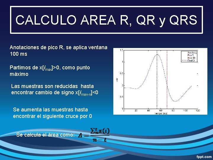 CALCULO AREA R, QR y QRS Anotaciones de pico R, se aplica ventana 100