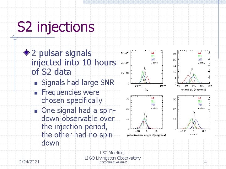 S 2 injections 2 pulsar signals injected into 10 hours of S 2 data