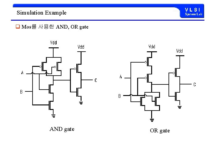 Simulation Example q Mos를 사용한 AND, OR gate AND gate OR gate 