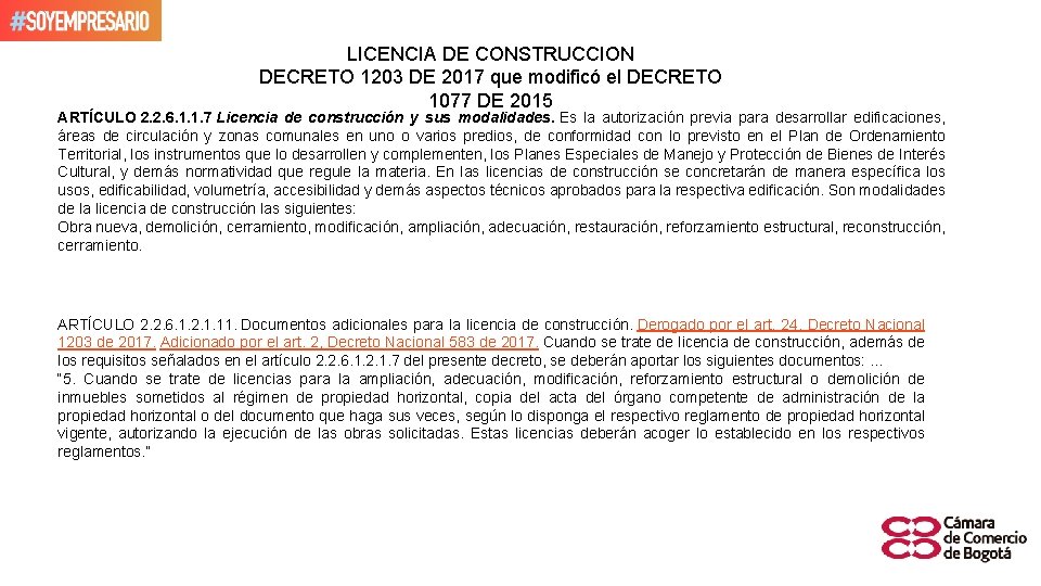 LICENCIA DE CONSTRUCCION DECRETO 1203 DE 2017 que modificó el DECRETO 1077 DE 2015