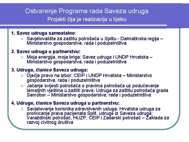 Ostvarenje Programa rada Saveza udruga Projekti čija je realizacija u tijeku 1. Savez udruga