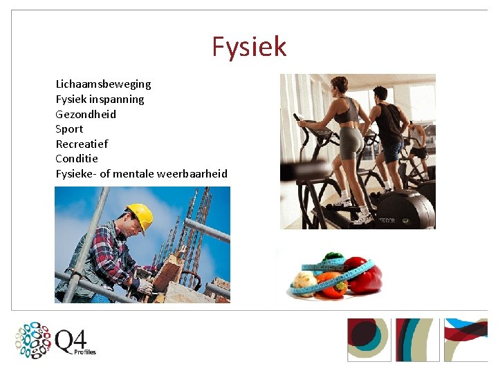 Fysiek Lichaamsbeweging Fysiek inspanning Gezondheid Sport Recreatief Conditie Fysieke- of mentale weerbaarheid 