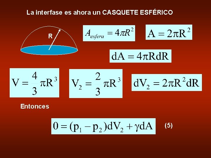La interfase es ahora un CASQUETE ESFÉRICO R Entonces (5) 