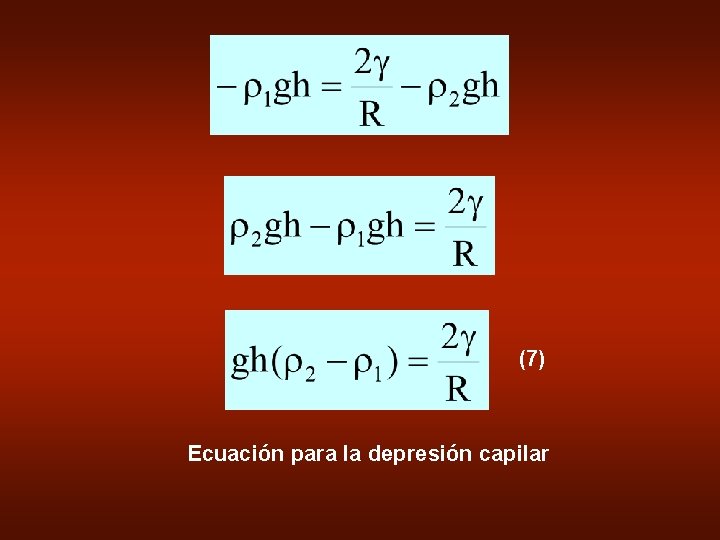 (7) Ecuación para la depresión capilar 