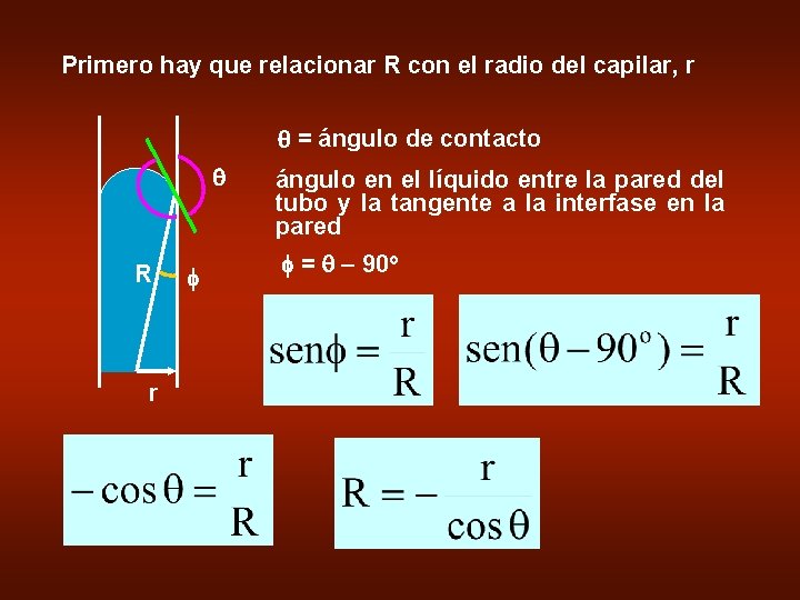 Primero hay que relacionar R con el radio del capilar, r q = ángulo
