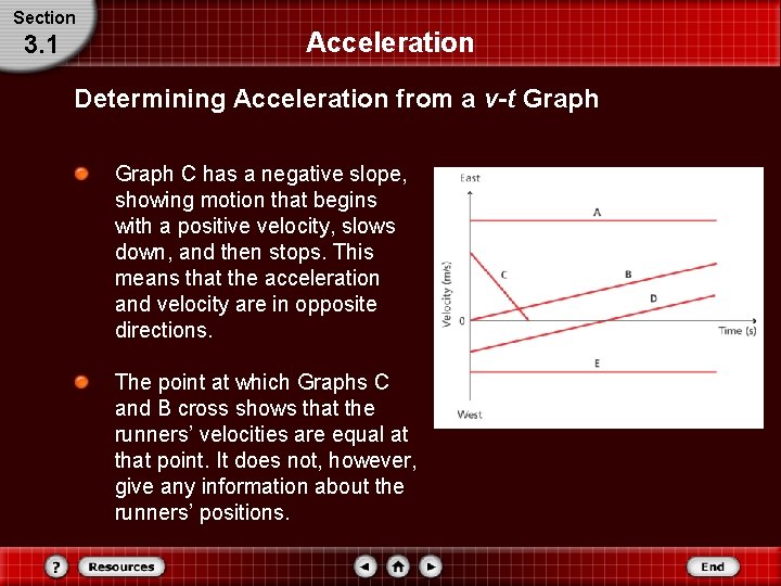 Section 3. 1 Acceleration Determining Acceleration from a v-t Graph C has a negative