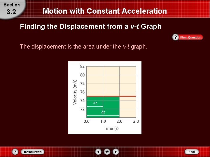 Section 3. 2 Motion with Constant Acceleration Finding the Displacement from a v-t Graph