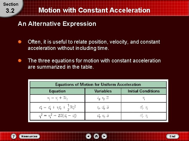 Section 3. 2 Motion with Constant Acceleration An Alternative Expression Often, it is useful