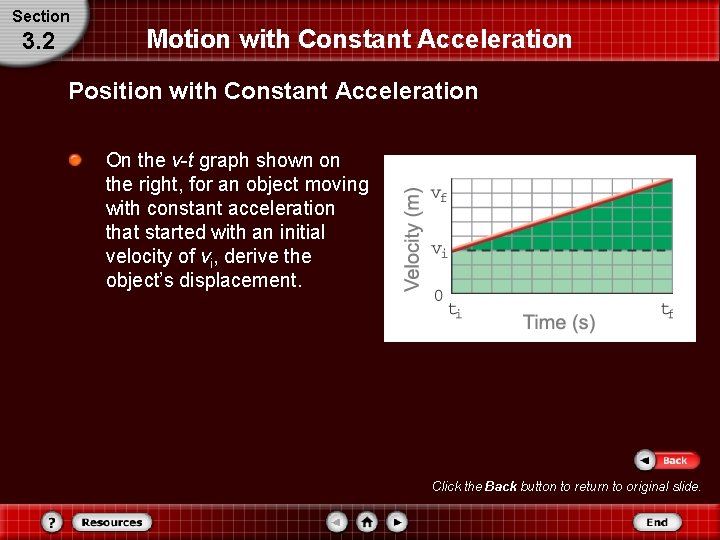 Section 3. 2 Motion with Constant Acceleration Position with Constant Acceleration On the v-t