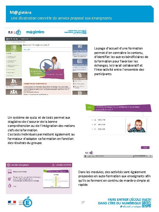 M@gistère Une illustration concrète du service proposé aux enseignants La page d’accueil d’une formation