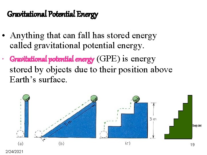 Gravitational Potential Energy • Anything that can fall has stored energy called gravitational potential