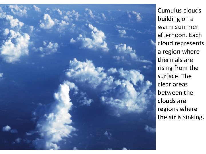 Cumulus clouds building on a warm summer afternoon. Each cloud represents a region where