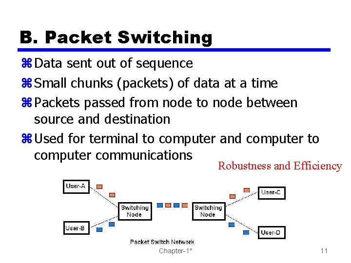B. Packet Switching z Data sent out of sequence z Small chunks (packets) of