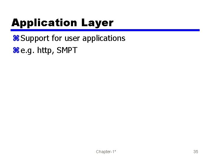 Application Layer z Support for user applications z e. g. http, SMPT Chapter-1" 35