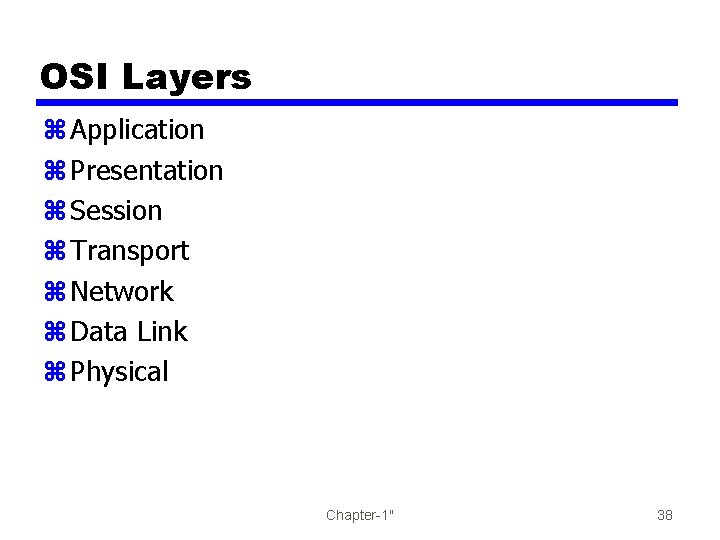 OSI Layers z Application z Presentation z Session z Transport z Network z Data