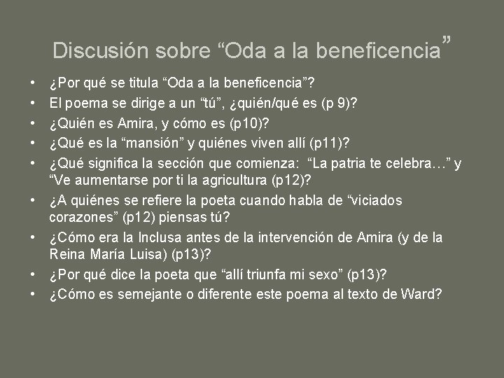 Discusión sobre “Oda a la beneficencia” • • • ¿Por qué se titula “Oda