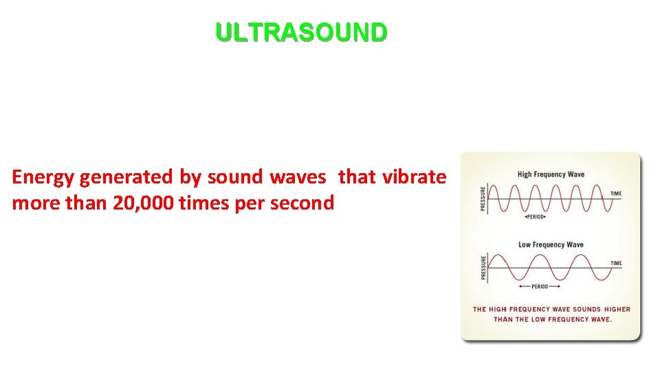 ULTRASOUND Energy generated by sound waves that vibrate more than 20, 000 times per