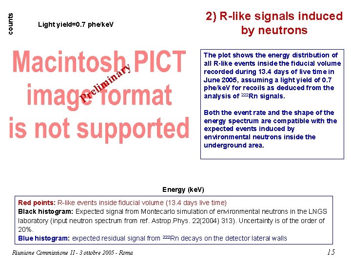 counts 2) R-like signals induced by neutrons Light yield=0. 7 phe/ke. V y m