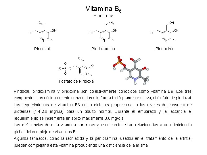 Vitamina B 6 Piridoxina Piridoxal Piridoxamina Piridoxina Fosfato de Piridoxal, piridoxamina y piridoxina son