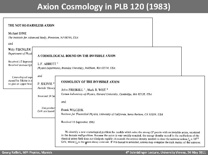 Axion Cosmology in PLB 120 (1983) Georg Raffelt, MPI Physics, Munich 4 th Schrödinger