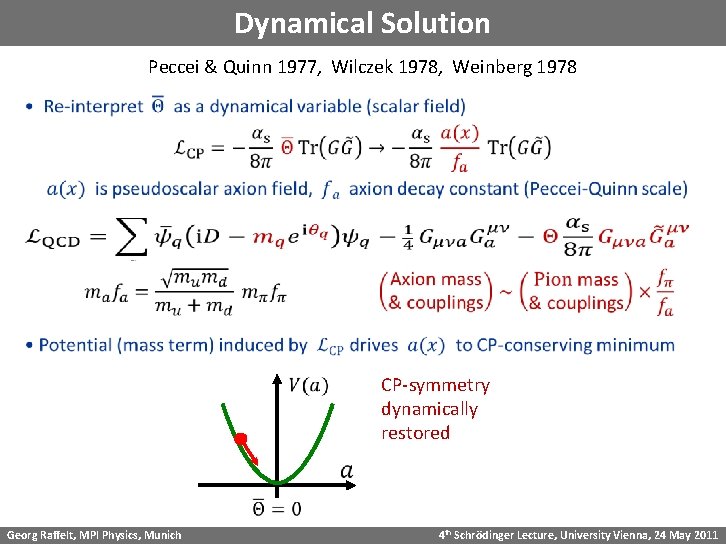 Dynamical Solution Peccei & Quinn 1977, Wilczek 1978, Weinberg 1978 CP-symmetry dynamically restored Georg