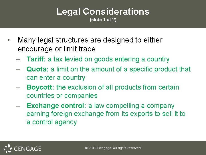 Legal Considerations (slide 1 of 2) • Many legal structures are designed to either