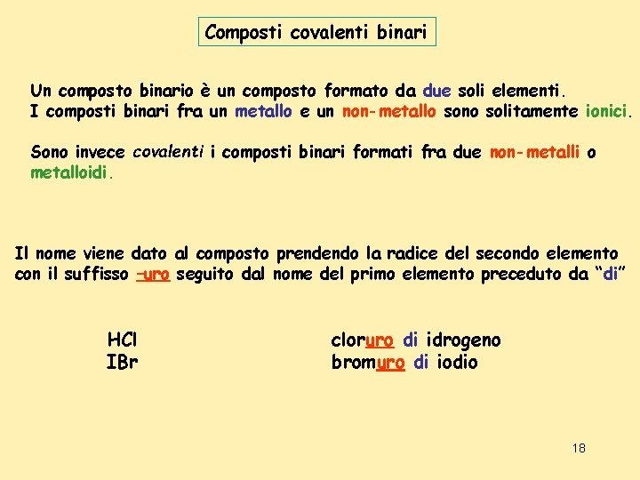 Composti covalenti binari Un composto binario è un composto formato da due soli elementi. Composti covalenti binari Un composto binario è un composto formato da due soli elementi.