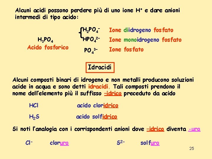 Alcuni acidi possono perdere più di uno ione H+ e dare anioni intermedi di Alcuni acidi possono perdere più di uno ione H+ e dare anioni intermedi di