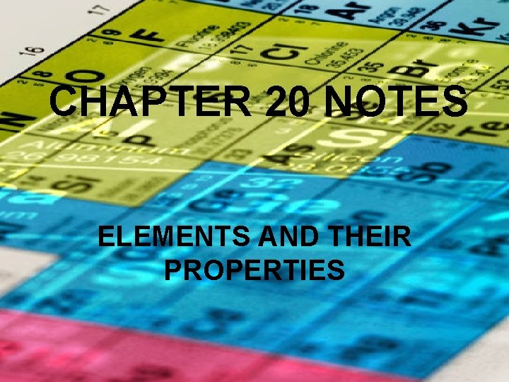 CHAPTER 20 NOTES ELEMENTS AND THEIR PROPERTIES 