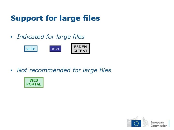 Support for large files • Indicated for large files s. FTP AS 4 ESDEN