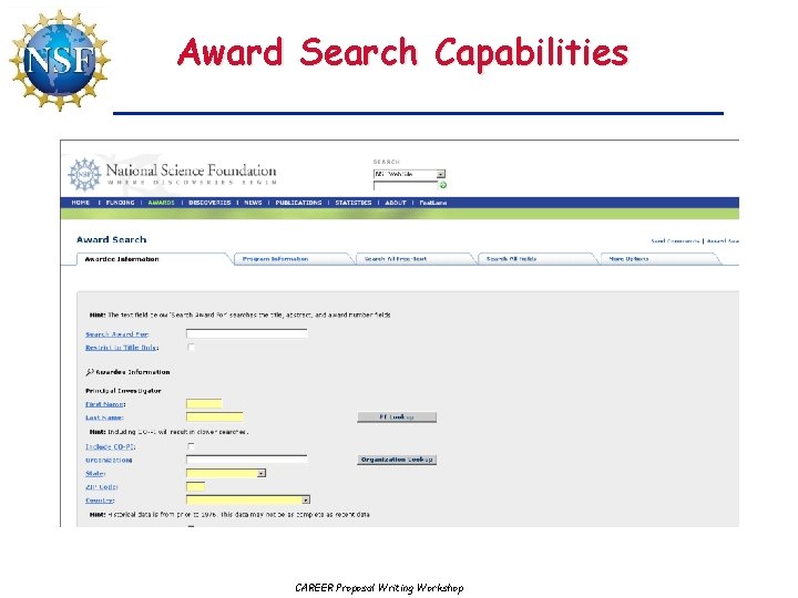 Award Search Capabilities CAREER Proposal Writing Workshop 