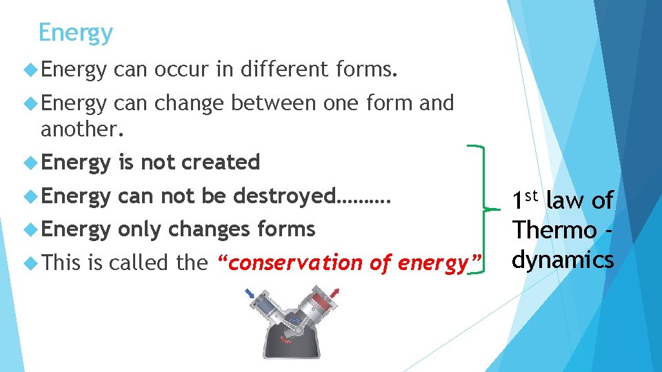 Energy can occur in different forms. Energy can change between one form and another.