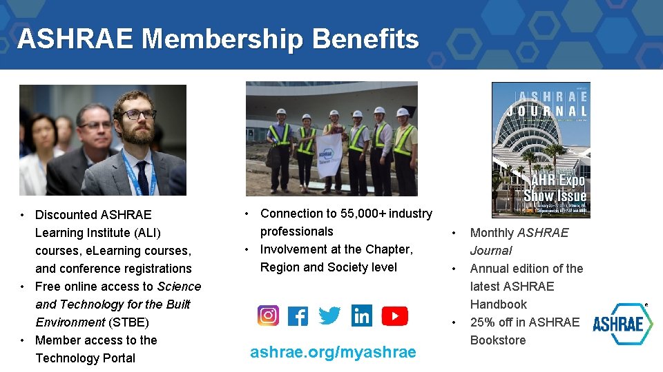 ASHRAE Membership Benefits • Discounted ASHRAE Learning Institute (ALI) courses, e. Learning courses, and