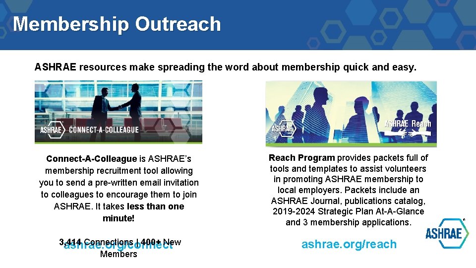 Membership Outreach ASHRAE resources make spreading the word about membership quick and easy. Connect-A-Colleague