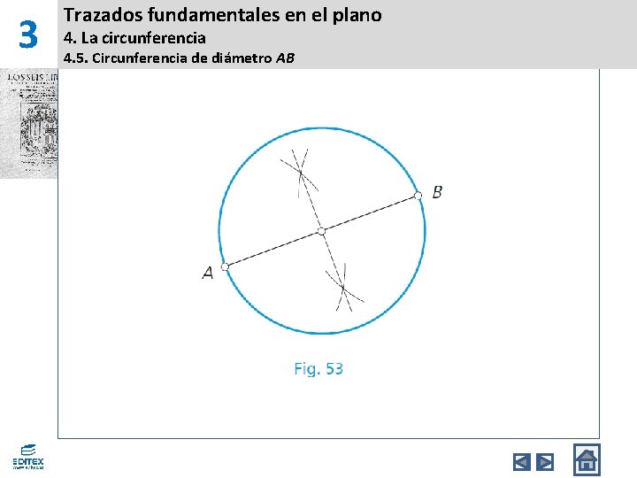 3 Trazados fundamentales en el plano 4. La circunferencia 4. 5. Circunferencia de diámetro 3 Trazados fundamentales en el plano 4. La circunferencia 4. 5. Circunferencia de diámetro