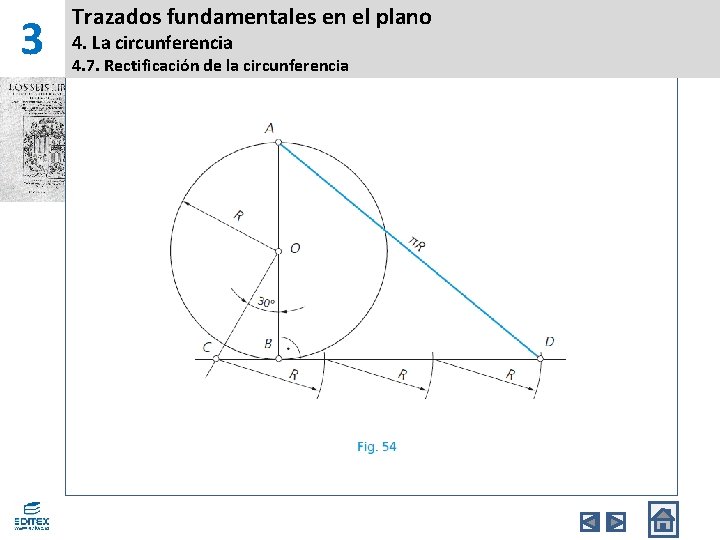 3 Trazados fundamentales en el plano 4. La circunferencia 4. 7. Rectificación de la 3 Trazados fundamentales en el plano 4. La circunferencia 4. 7. Rectificación de la