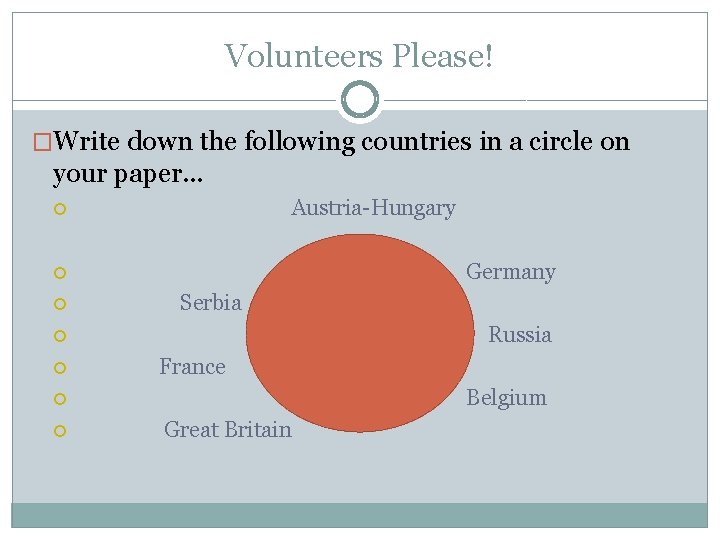 Volunteers Please! �Write down the following countries in a circle on your paper. .