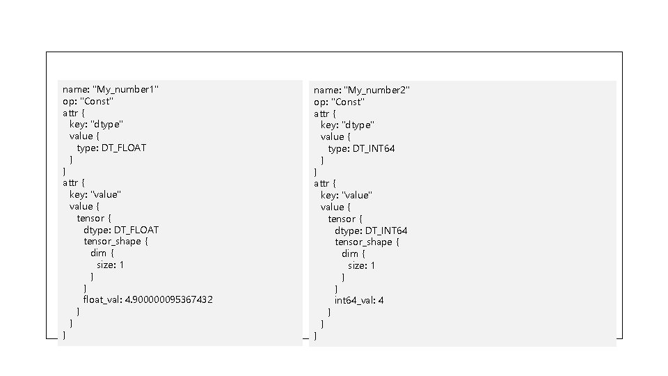 name: "My_number 1" op: "Const" attr { key: "dtype" value { type: DT_FLOAT }