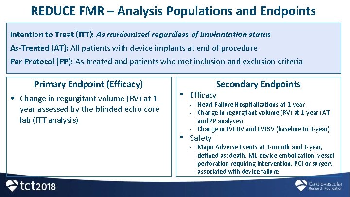 REDUCE FMR – Analysis Populations and Endpoints Intention to Treat (ITT): As randomized regardless