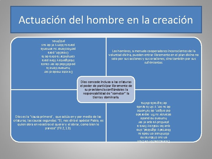 Actuación del hombre en la creación De este modo el ser humano tiene la