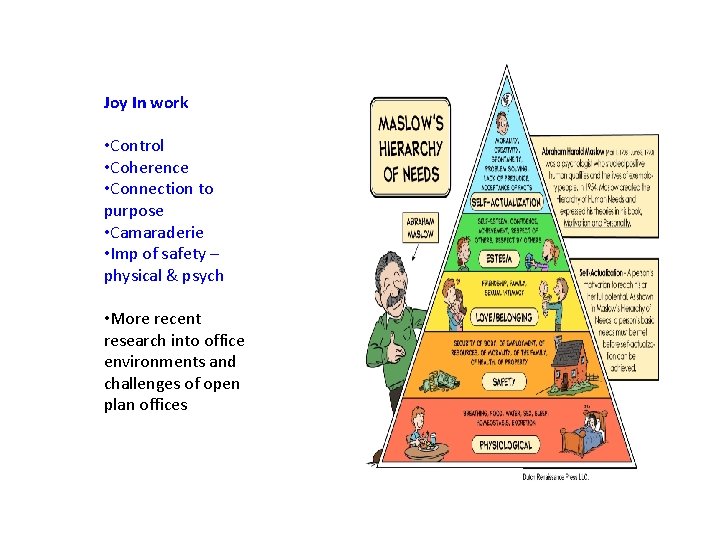 Joy In work • Control • Coherence • Connection to purpose • Camaraderie •