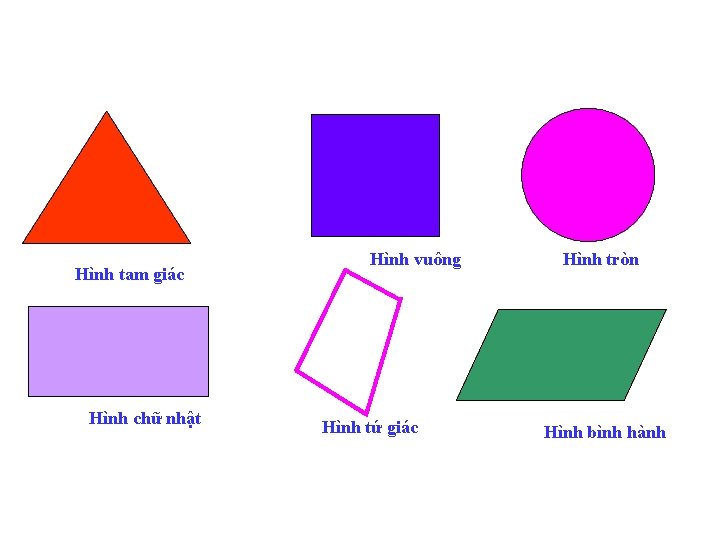 Hình tam giác Hình chữ nhật Hình vuông Hình tứ giác Hình tròn Hình